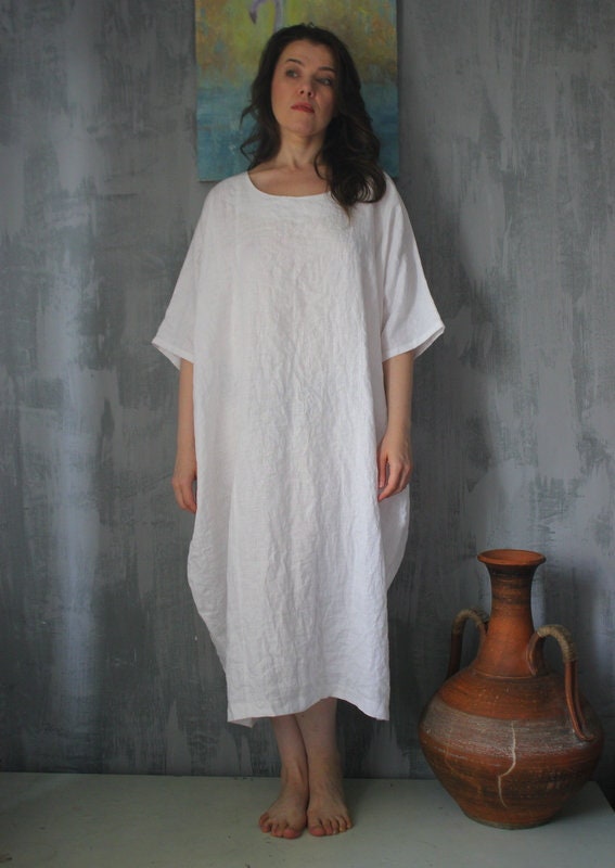 Loose natural linen color dress. Plus size boho dress.Custom | Etsy