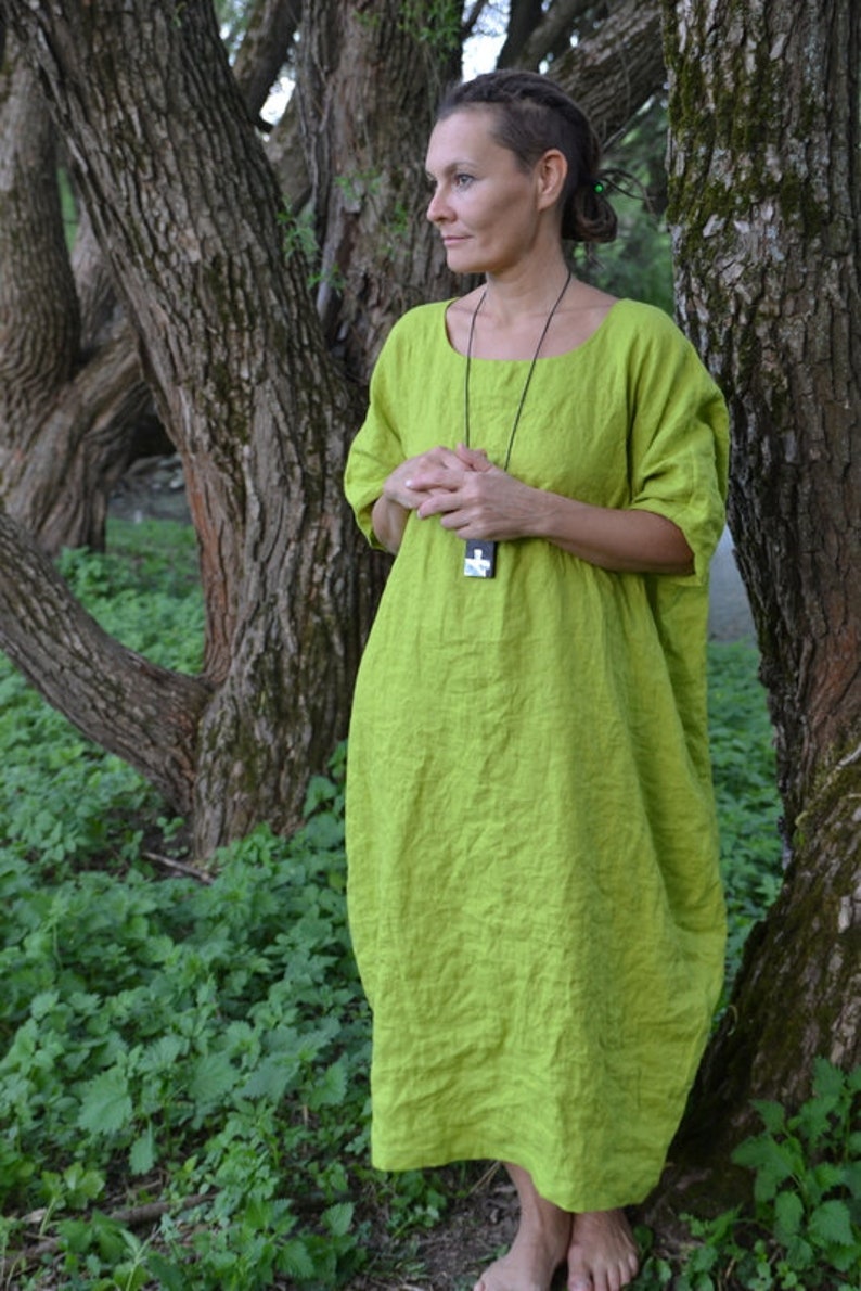 Boho Linen Dress.apple Green Color.plus Size Linen Dress.more Etsy