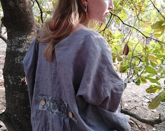 Bestickter Leinen Boho dustcoat | Duster Mantel mit Blumenärmeln