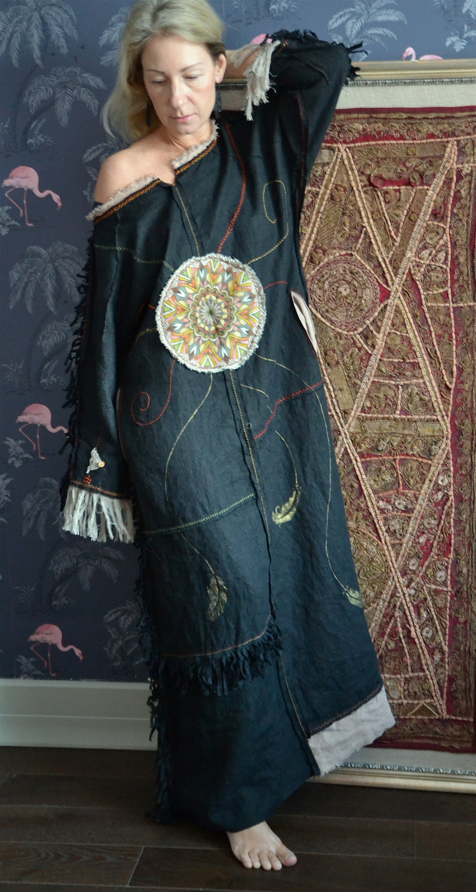Embroidered Linen Dress.spring Sun. Linen Boho Designer Dress 