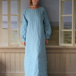Long Linen Dress.gray Blue With Sleeves.custom Length.maxi Boho Linen ...