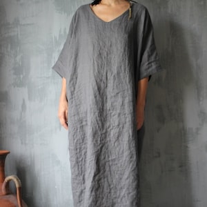 Loose Linen Dress.dark Gray Color.custom Length.maxi Linen Dress.long ...