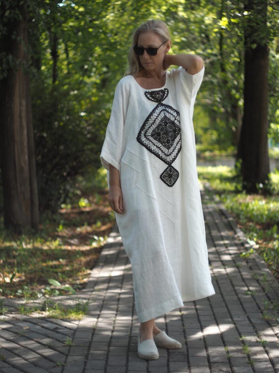 designer linen dresses this elegant piece is ideal as a wedding dress. V-Neck Linen Dress: Women's Designer