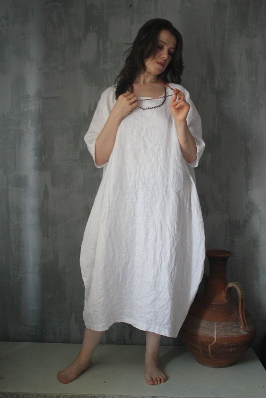 Loose natural linen color dress. Plus size boho dress.Custom | Etsy