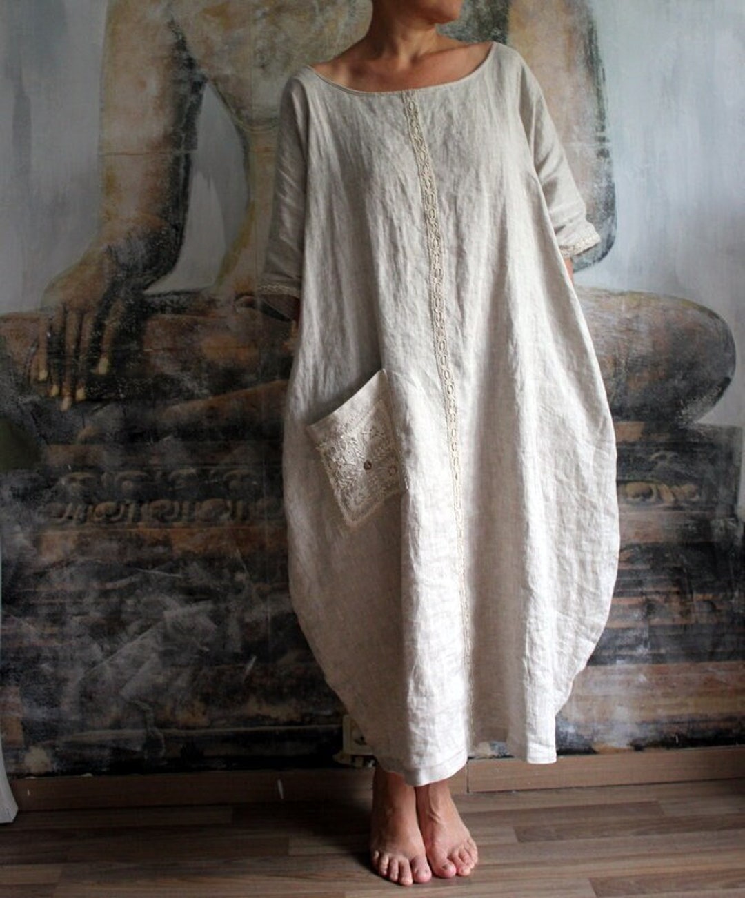 Embroidered Linen Dress.natural Linen Color With Related Element.linen ...