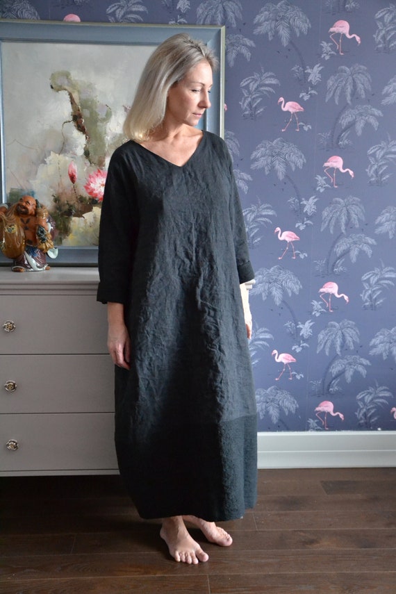 Boho English Linen Dress.black Color.linen Oversize Dress.more | Etsy