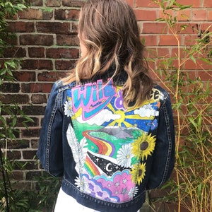 Hand-Painted Vintage Lee Denim Jacket: Rhinestone Embellished Wearable Art
