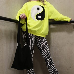 90s Y2K Neon Fluorescent Yellow Ying Yang Sweatshirt Festival Hangover image 3