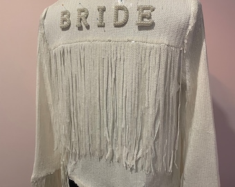 White Tassel Fringed Jacket | Glitter Sparkly Sequins | Wedding Bride Bridesmaid Mrs