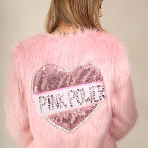 Baby Pink Faux Fur Heart Pink Power Jacket | Festival | Handmade | Party | Coachella
