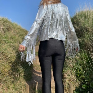 Silver Tassel Fringed Jacket Glitter Sparkly Sequins Christmas Disco Party Rave Outfit Festive image 2