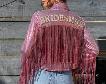 Chaqueta de lentejuelas para damas de honor: flecos de borlas rosas