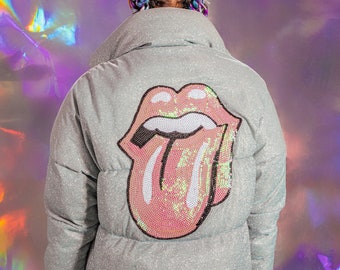 Chaqueta acolchada con lentejuelas de los Rolling Stones: brillo perlado Y2K