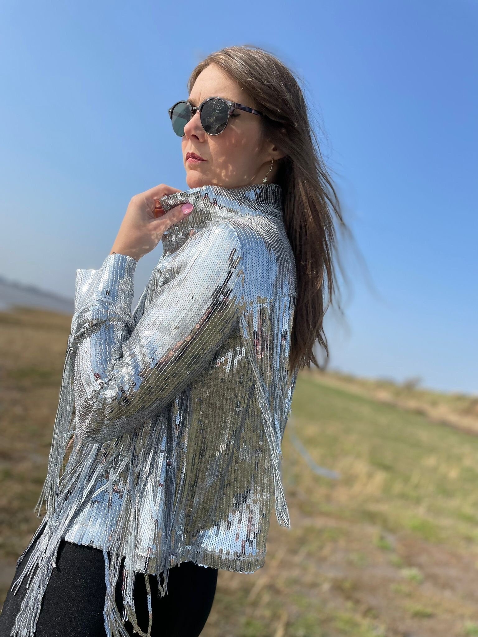 Jeans Jacke Jeansjacke Mit Glitzer Fransen Jeansjacke Mit Strass Fransen