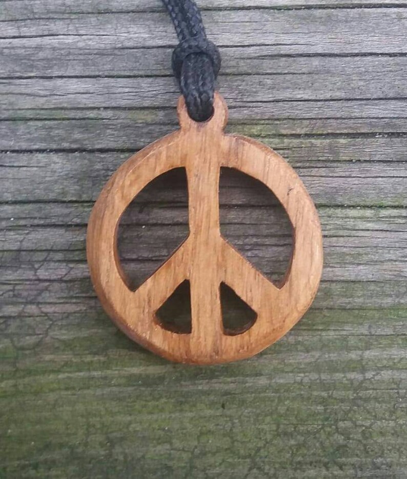 Peace Necklace Peace Sign Necklace Wooden Peace Sign Hippy Etsy