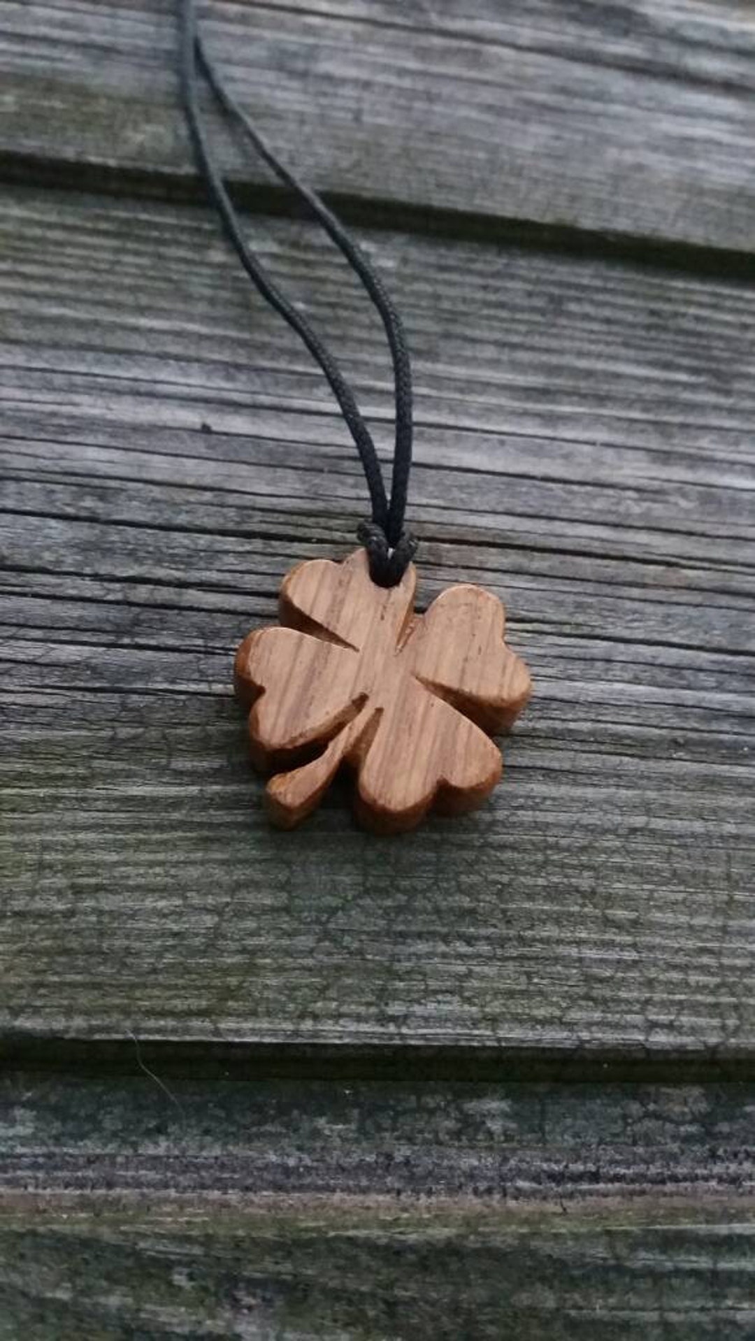 Clover Necklace, Clover Pendant, Four Leaf Clover, Wooden