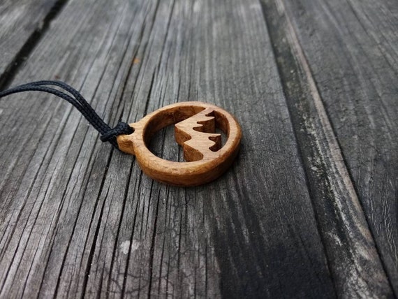 Handmade Oak Wood Mountain Pendant Necklace - Etsy