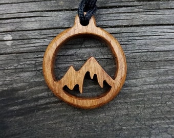 Mountain Pendant Necklace, Handmade Wooden Pendant Necklace, Nature Necklace Pendant,