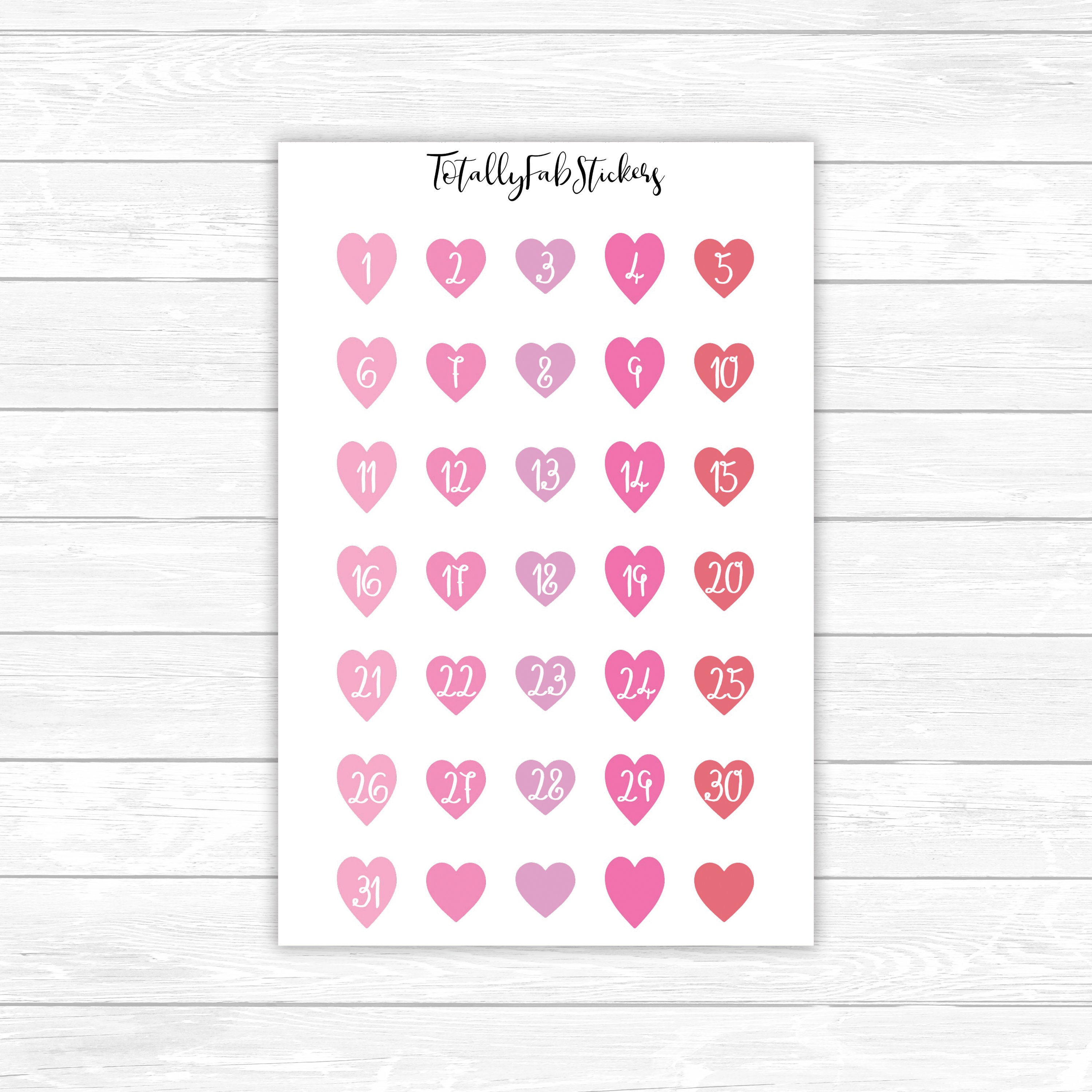 Valentines Heart Number Stickers for Undated Planners . Etsy