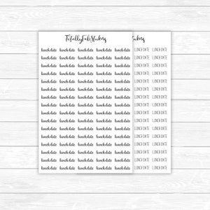 May include: A sheet of printable stickers with the text "lunch date" repeated multiple times in a cursive font. The text "Totally Fab Stickers" and "tickers" are also visible on the sheet.