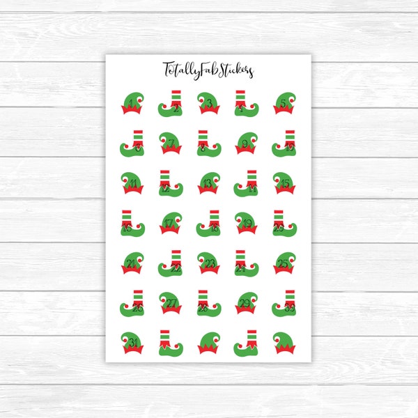 DC-55 // Christmas Elf Hat & Boots Number Planner Stickers