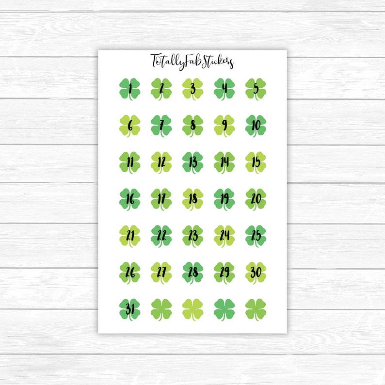 Four Leaf Clover Number Stickers for Undated Planners . Etsy