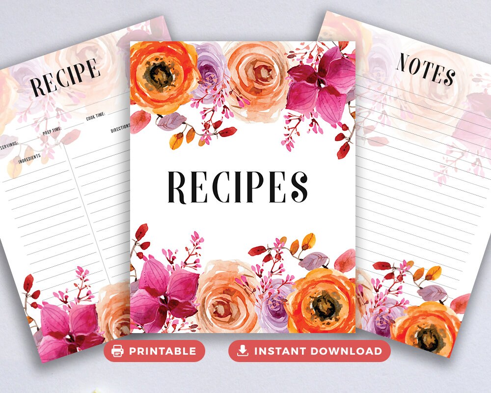 Recipe Binder Kit Printable Cookbook Binder Floral Custom Etsy