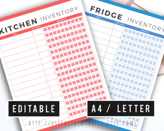 Kitchen Inventory Set Printable Pantry Inventory Kitchen Etsy