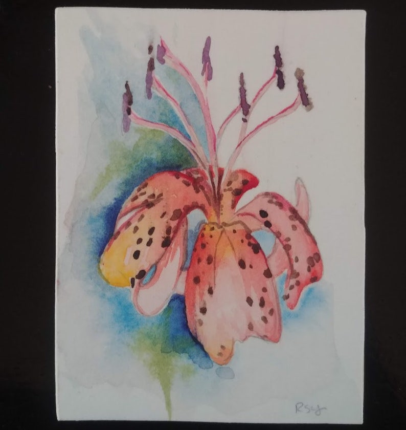 Gift for Gardener Tiger Lily Ready to Display No framing necessary Small Original Watercolor painting on Baltic Birch Fine Art