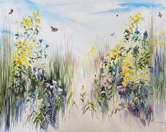 Prairie Diversity; Summer Prairie; Insects and Plants of the Prairie; Original Watercolor Painting; Fine Art; Tall Grass Prairie