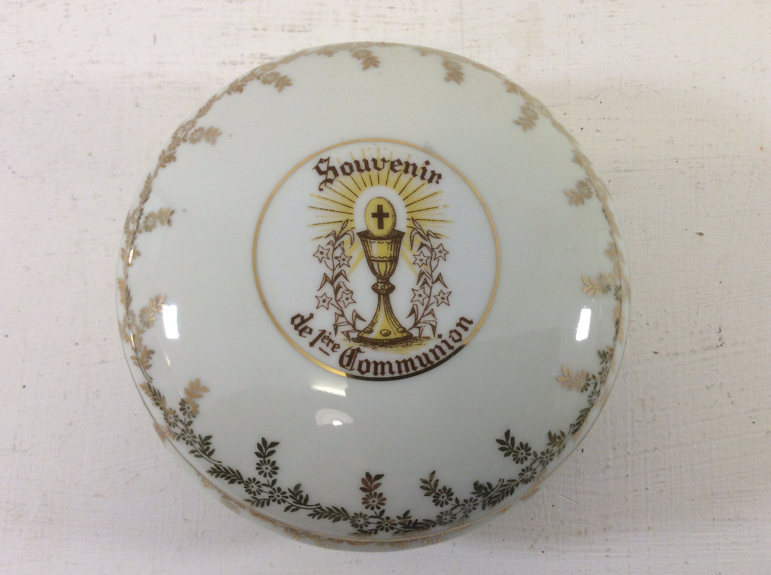 Vintage Français Limoges Fontanille - Marraud Porcelain Religious Memento Box, Catholic Communion Wa