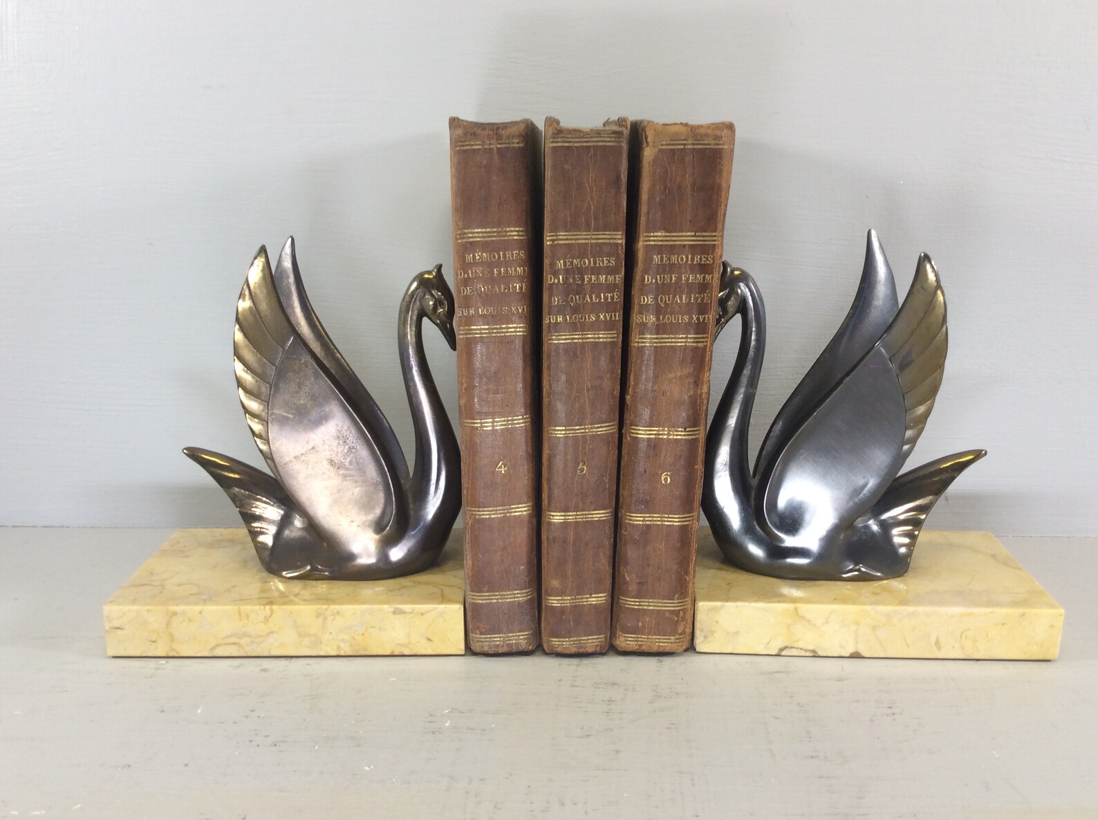 Art Deco Swan Bookends Bronzed Patina Swan Bookends on Marble Etsy