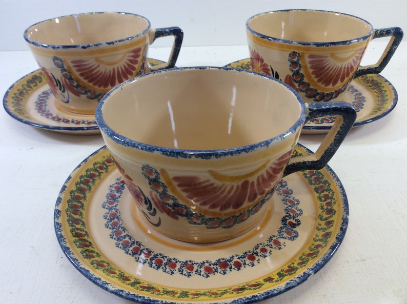 HENRIOT QUIMPER Signed Cups and Saucers French Earthenware Etsy
