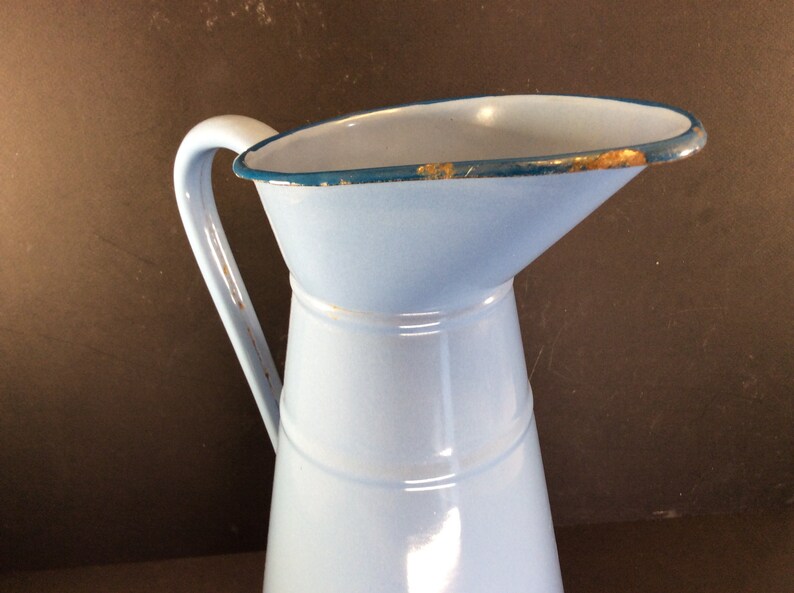 Large French Enamel Pitcher Enamel Water Jug Blue Enamelware Etsy