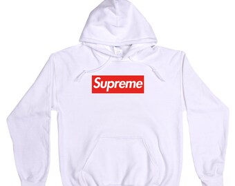 Supreme Inspired White Unisex hoodie Supreme logo box supreme inspired white sweatshirt Supreme