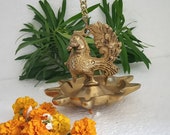Trinetra Big Bird Oil Diya Lamp Wall Hanging Brass Candle Holder temple puja Decor - 15x15x50 cm.