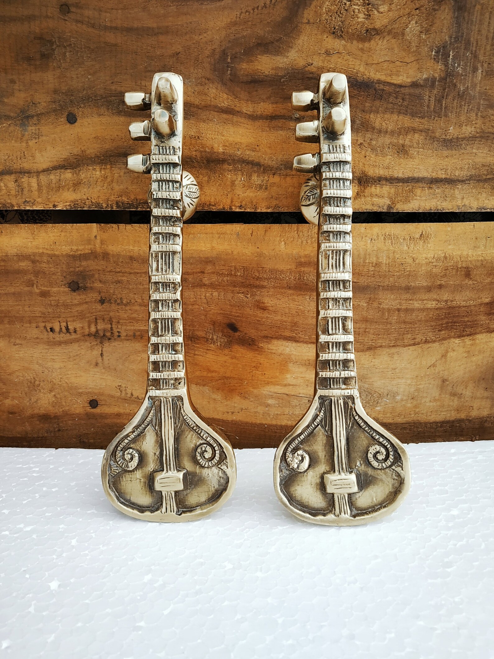 Veena sitar sarod brass door handle pair dimension 8X6X27 Etsy