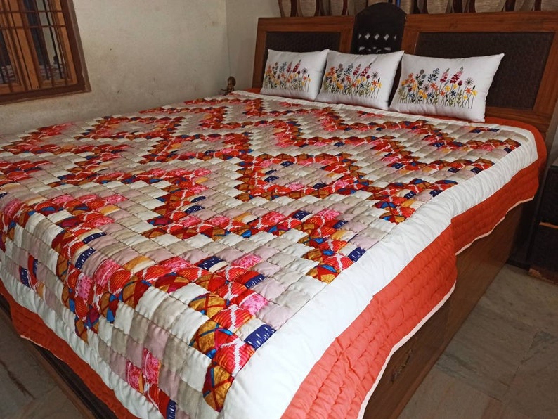 Patch Work Hand Quilted Quilt Made in India Multicolored 95 Etsy