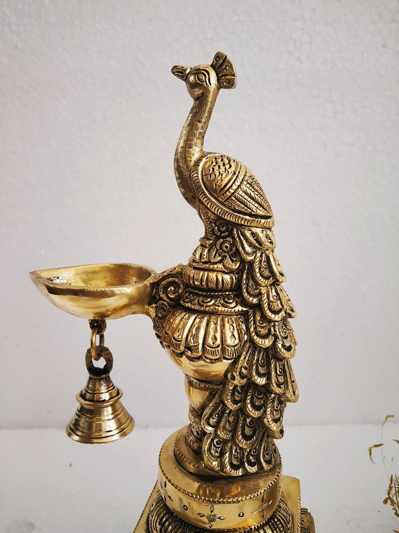 Pair of brass big size peacock oil lamp for home decoration Etsy