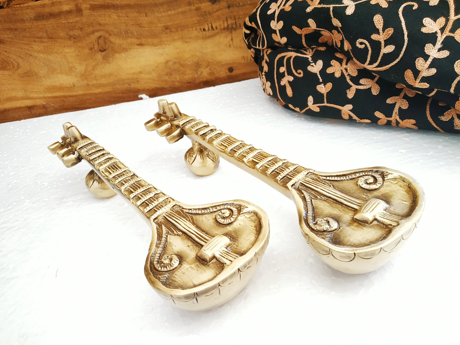 Veena sitar sarod brass door handle pair dimension 8X6X27 Etsy