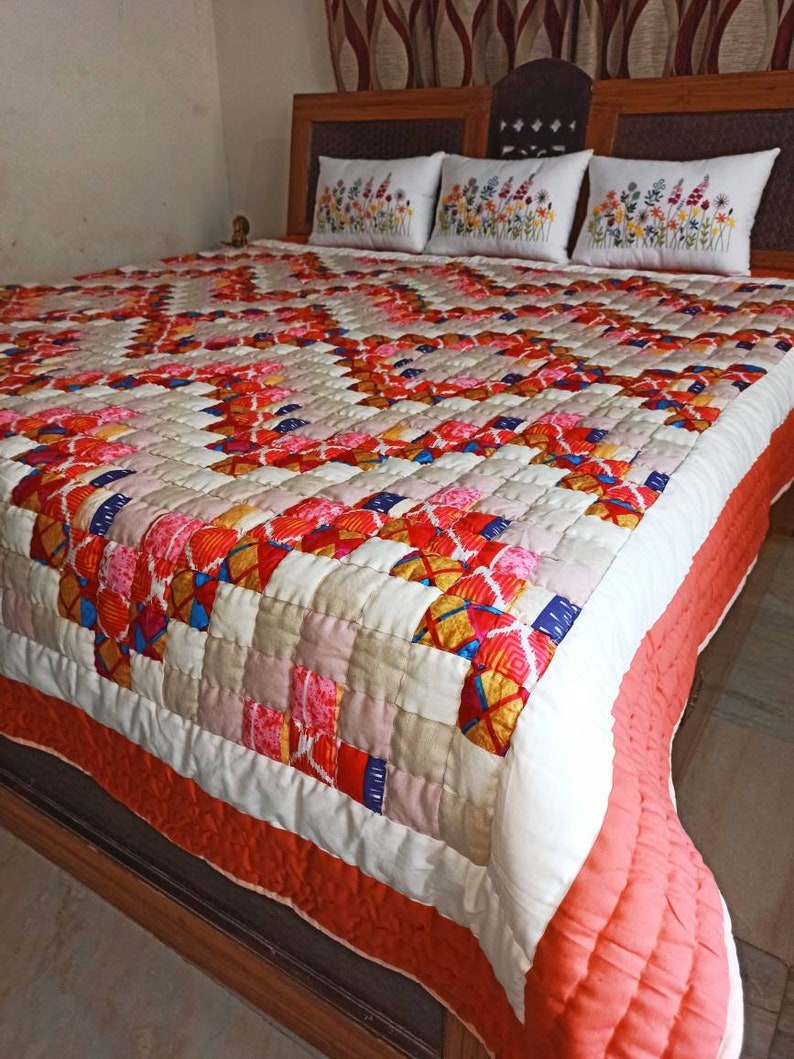 Patch Work Hand Quilted Quilt Made in India Multicolored 95 Etsy