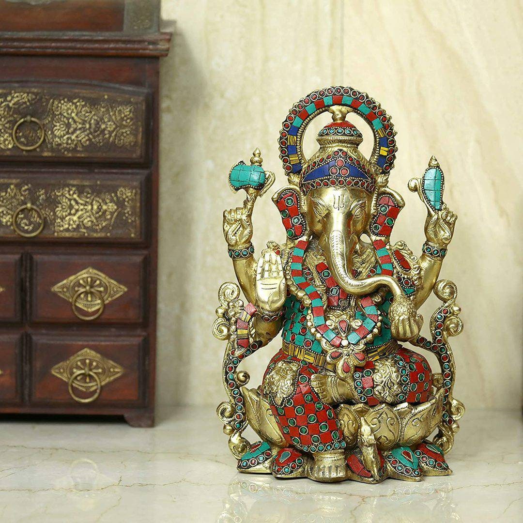 Trinetra superfine brass lord ganesh with stone work totally | Etsy