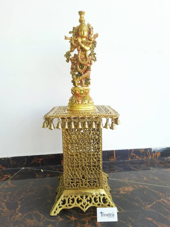 Trinetra superfine brass lord krishna totally handmade or handcasted.
