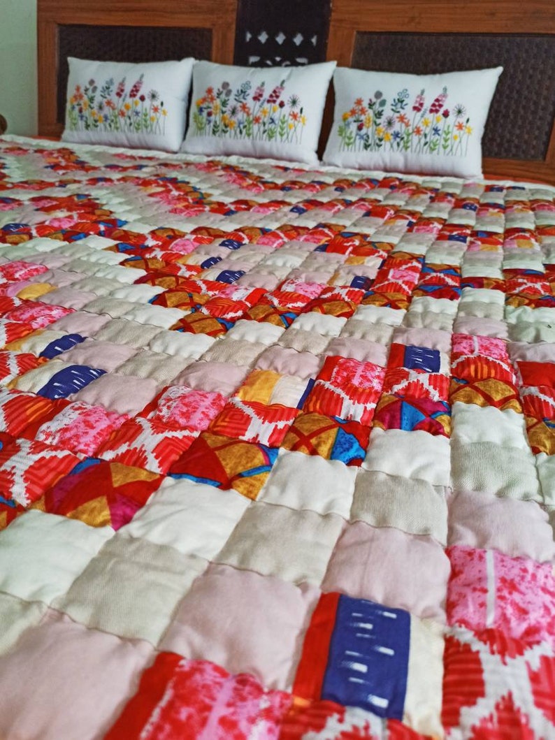 Patch Work Hand Quilted Quilt Made in India Multicolored 95 Etsy