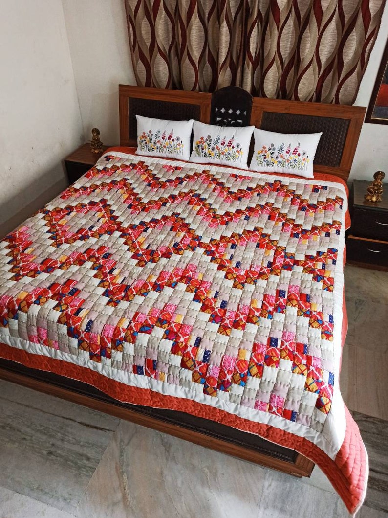 Patch Work Hand Quilted Quilt Made in India Multicolored 95 Etsy