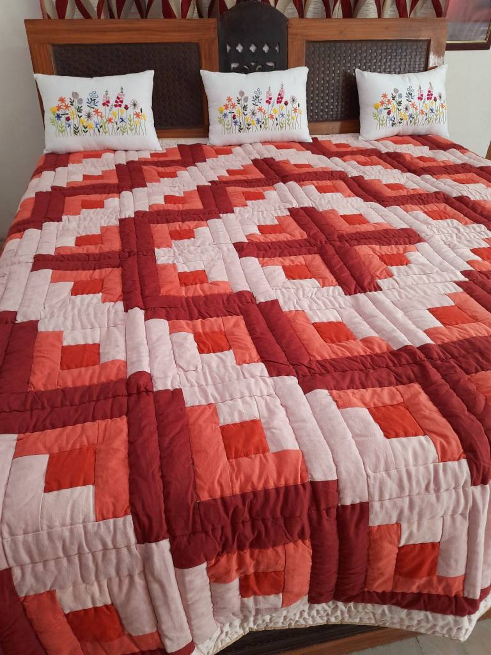 Patch work hand quilted quilt made in India multicolored 90 Etsy