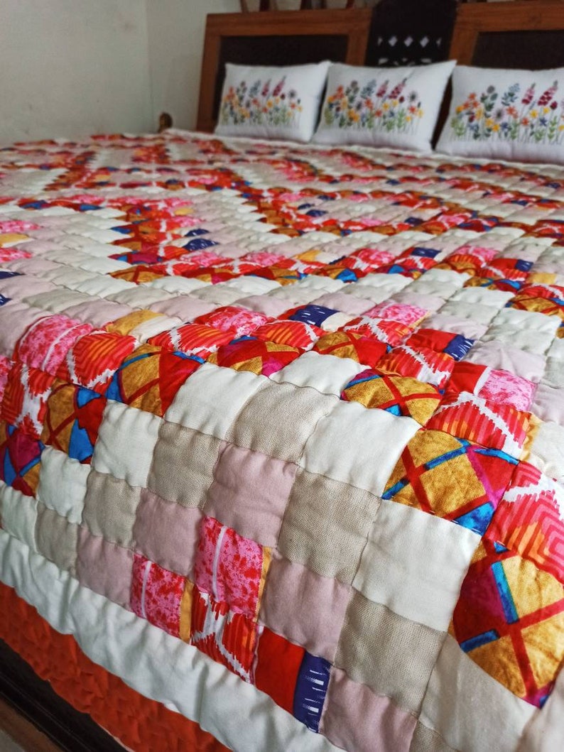 Patch Work Hand Quilted Quilt Made in India Multicolored 95 Etsy
