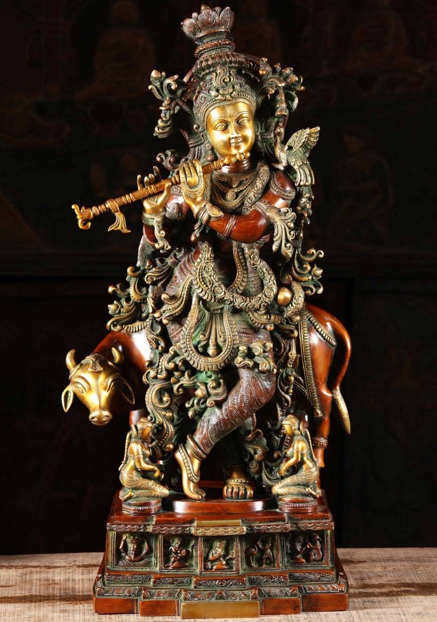 Trinetra superfine brass lord krishna totally handmade or handcasted.
