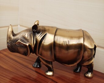Trinetra brass Rhinoceros figurine 24X9.5X13 cm