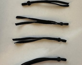 100x Corda elastica regolabile per maschere facciali / 12 cm / Passanti per orecchie in morbido cordoncino elastico bianco e nero con blocco di regolazione per cucito artigianale